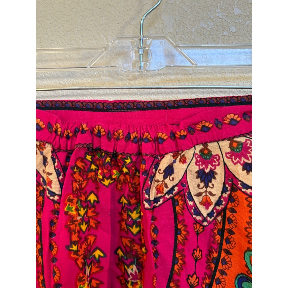Soft Surroundings Maxi Skirt Pink Orange Paisley Floral Tassel Boho L Large - Picture 6 of 8